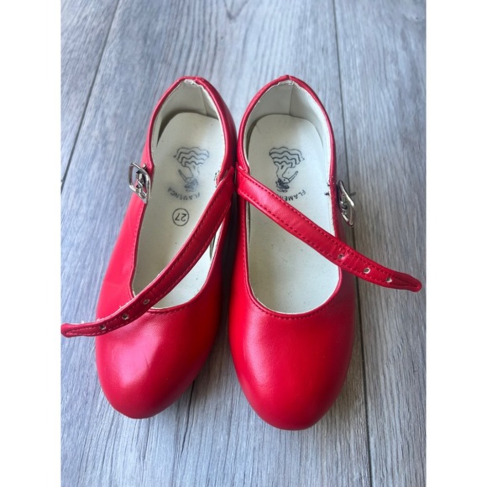 Flamenca Kids Red Mary Jane‎ Dance Shoes Block Heel Buckle Strap Size 27